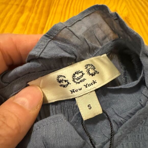 NWT Sea New York Eleanor Tiered Smocked Dress Slate Ruffle SM Boho Spring Linen - Picture 7 of 14